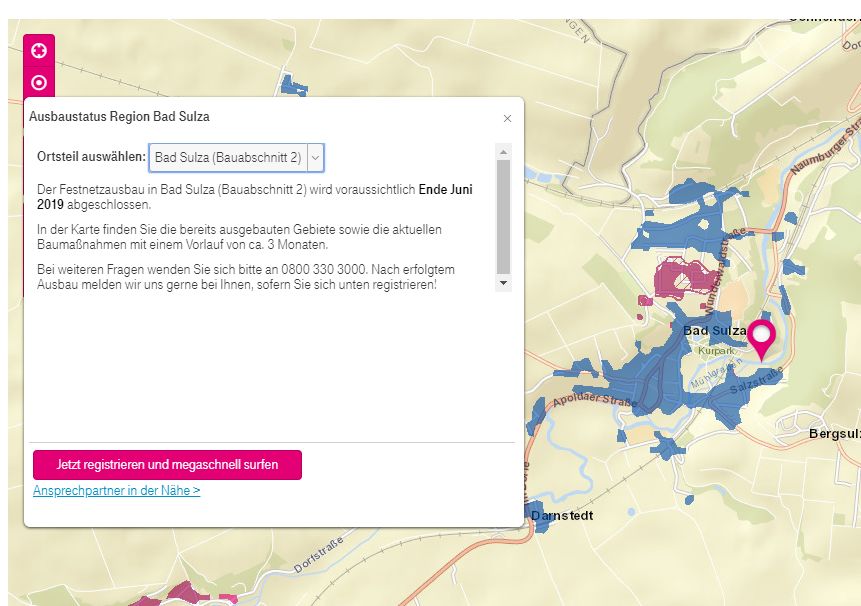 Breitbandausbau in Bad Sulza, Stand April 2019
